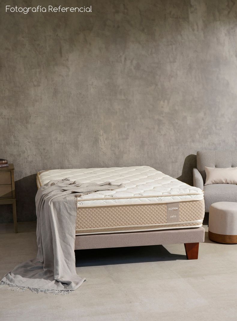 Cama Europea Cotton Organic 2 Plazas Base Dividida + Respaldo Capitoné-5