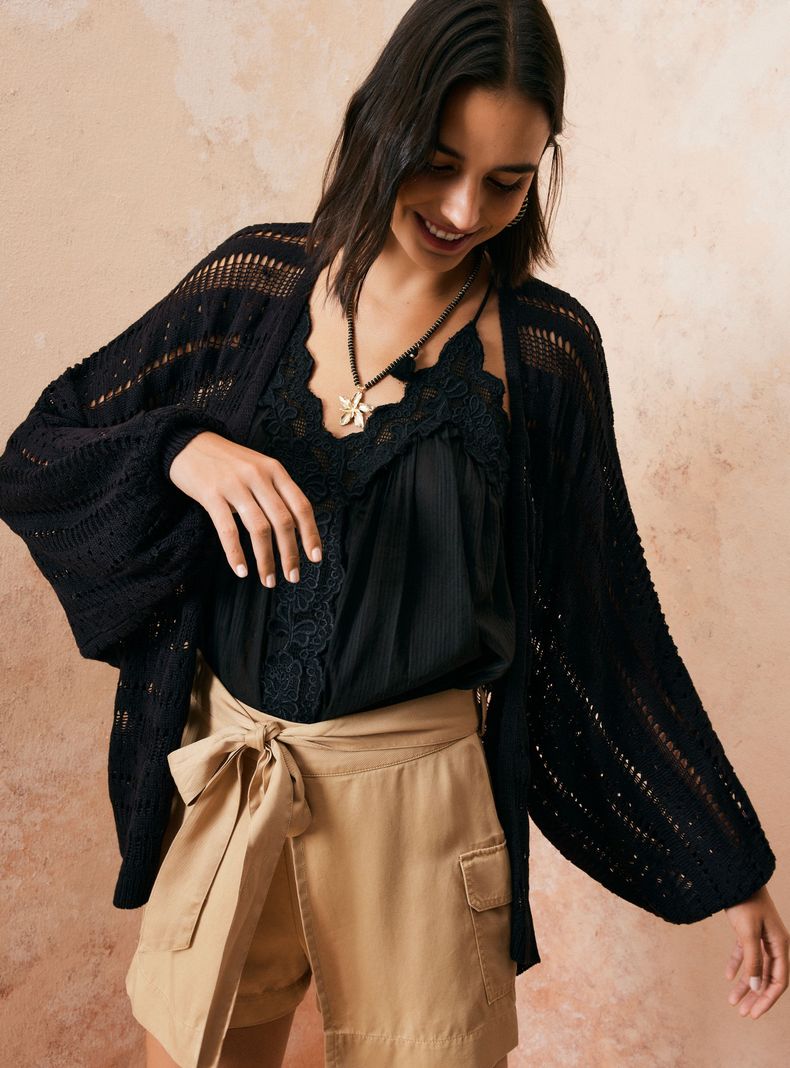 Chaleco Tipo Kimono y Punto Calado-2