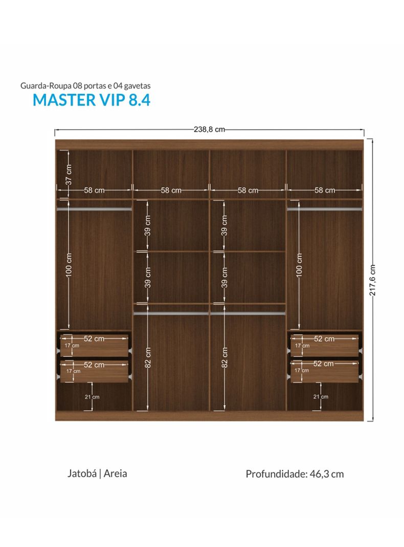 Clóset Master Vip 8 Puertas 4 Cajones Jatatoba/Areia-1
