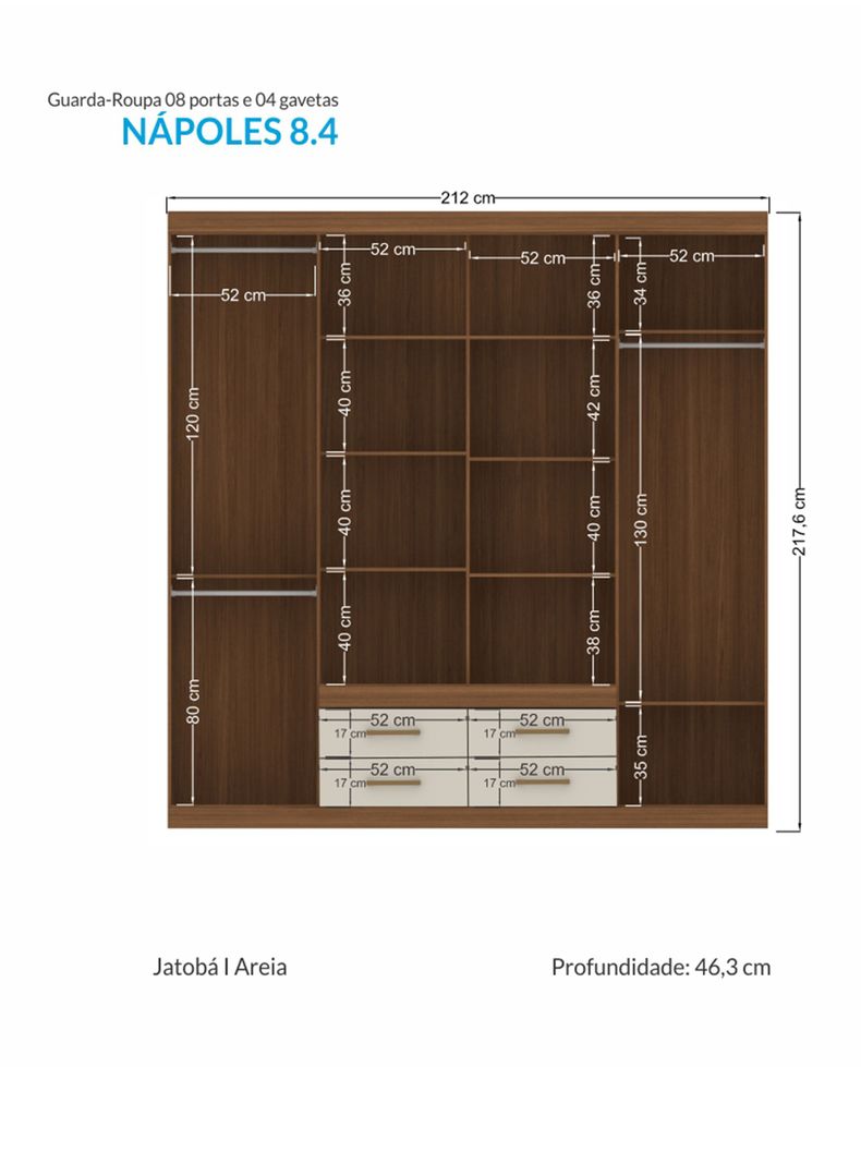 Clóset Nápoles 8 Puertas 4 Cajones Jatoba/Areia-1