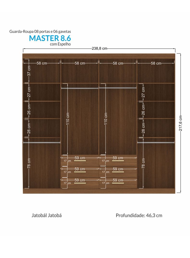 Clóset Master 8 Puertas 6 Cajones Jatoba/Areia-1