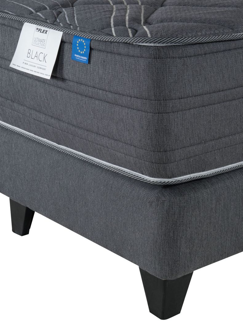 Cama Europea Black 1.5 Plazas + Respaldo Royal Negro-3