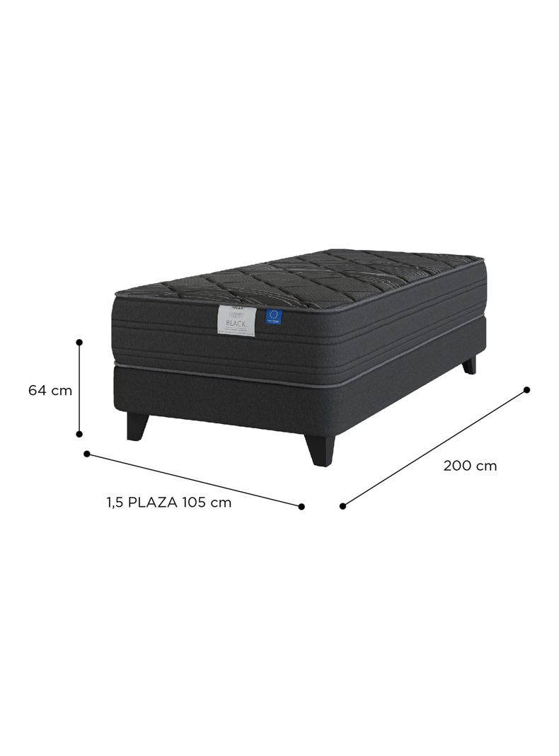 Cama Europea Black 1.5 Plazas + Respaldo Royal Negro-1