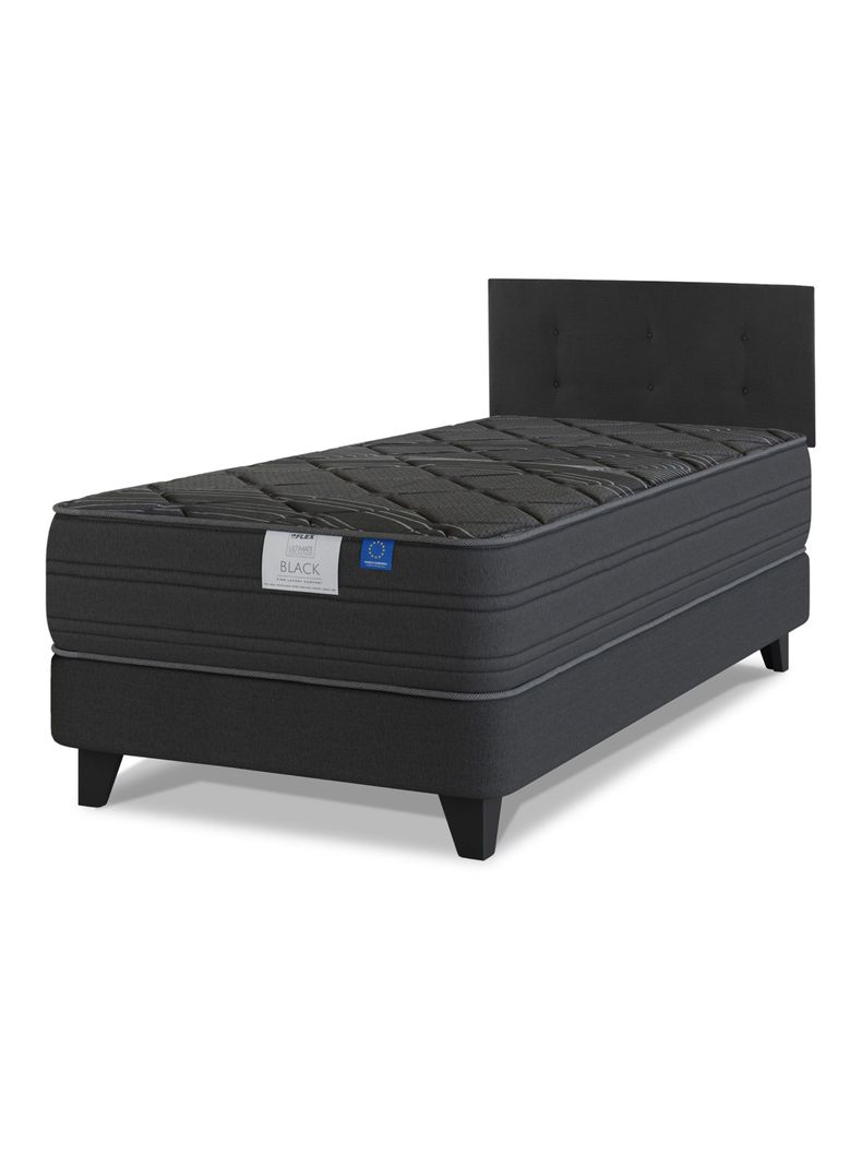 Cama Europea Black 1.5 Plazas + Respaldo Royal Negro-0