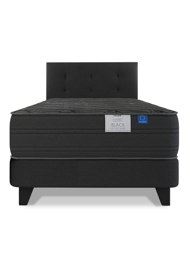 Cama Europea Black 1.5 Plazas + Respaldo Royal Negro-2