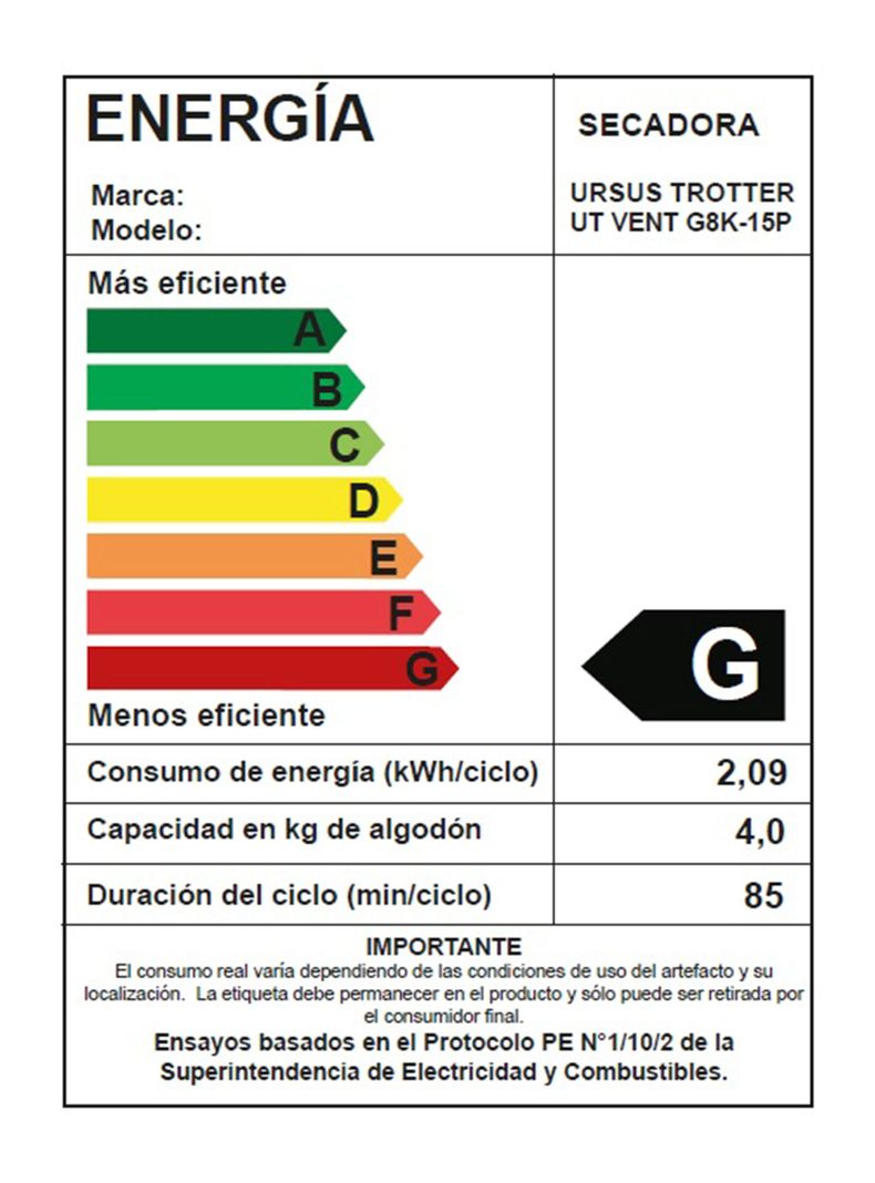 Secadora Carga Frontal 8 Kg UT Vent G8K-15P-3
