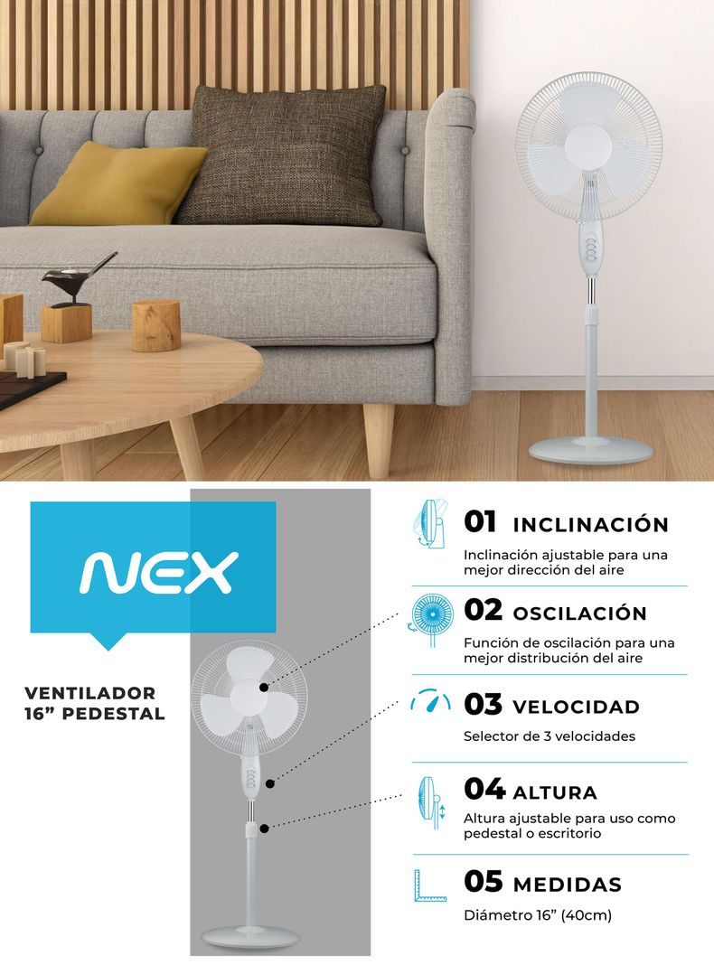 Ventilador de Pedestal 16" VPT1610W Blanco-9