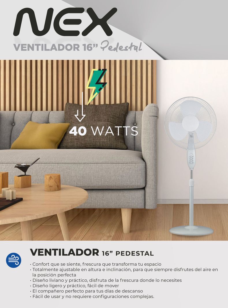 Ventilador de Pedestal 16" VPT1610W Blanco-8