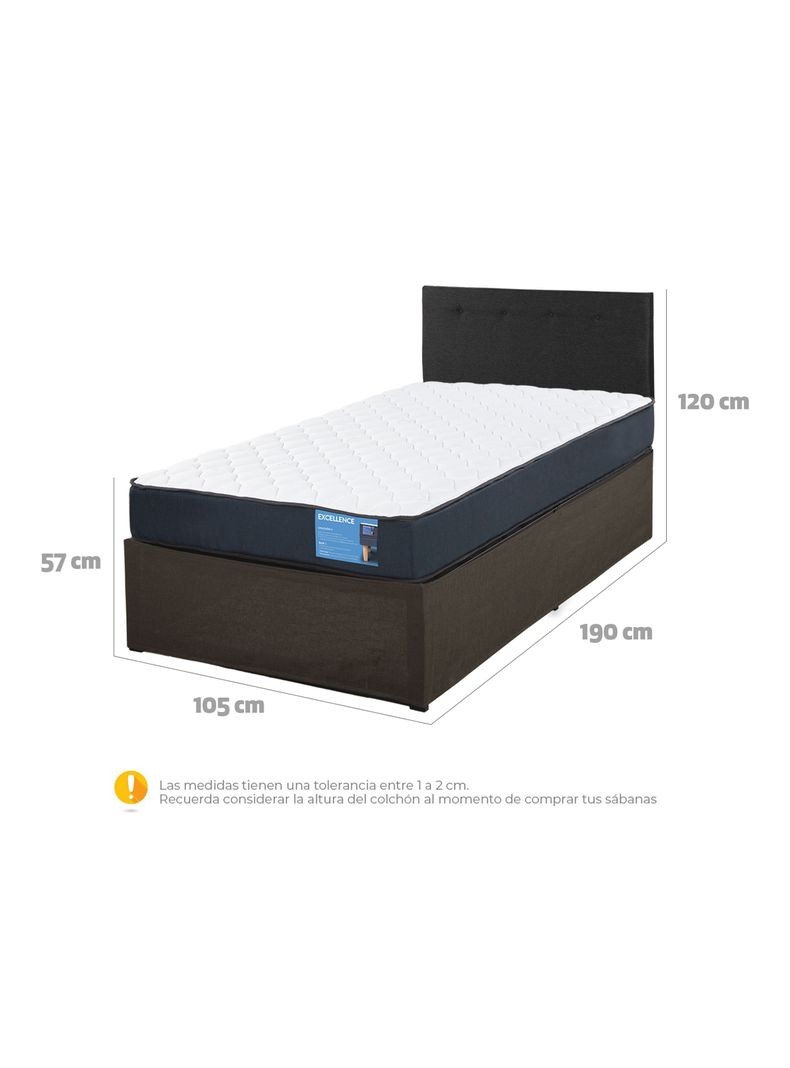 Cama Europea Iron Smart Excellence 1.5 Plazas + Respaldo Black + Faldón-1