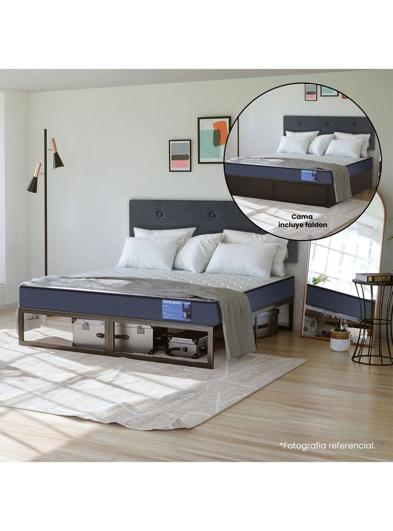 Cama Europea Iron Smart Excellence 2 Plazas + Respaldo Black + Faldón-5