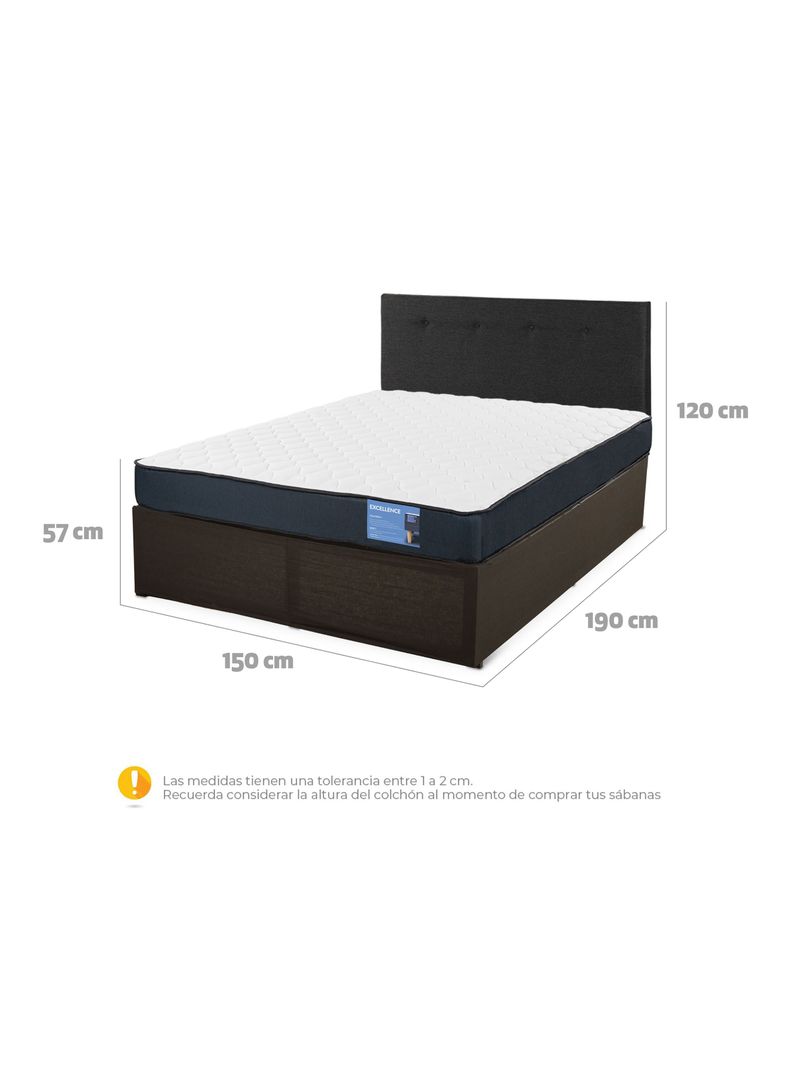 Cama Europea Iron Smart Excellence 2 Plazas + Respaldo Black + Faldón-1