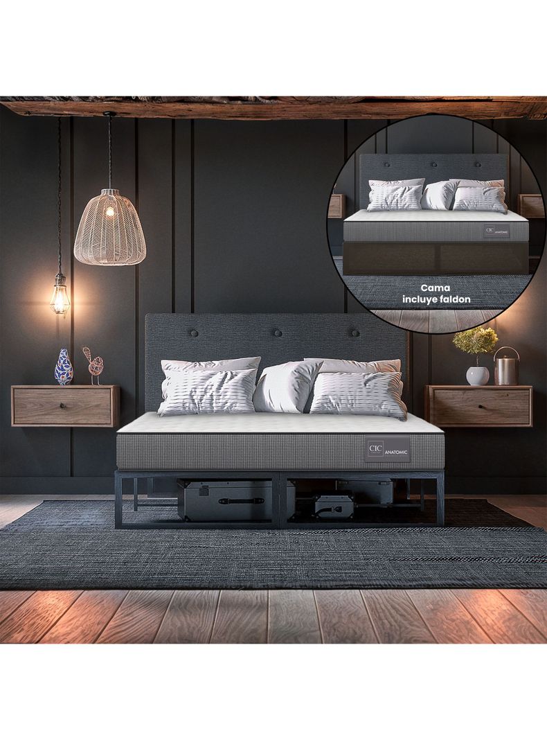 Cama Europea Iron Smart Anatomic 2 Plazas + Respaldo Black + Faldón-5