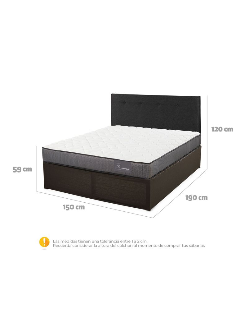 Cama Europea Iron Smart Anatomic 2 Plazas + Respaldo Black + Faldón-1