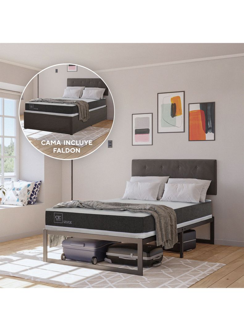 Cama Europea Iron Smart Ortopedic 1.5 Plazas + Respaldo Black + Faldón-5