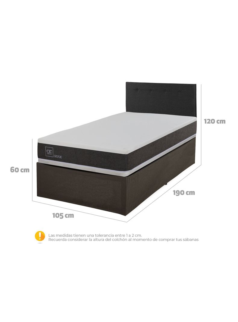 Cama Europea Iron Smart Ortopedic 1.5 Plazas + Respaldo Black + Faldón-1