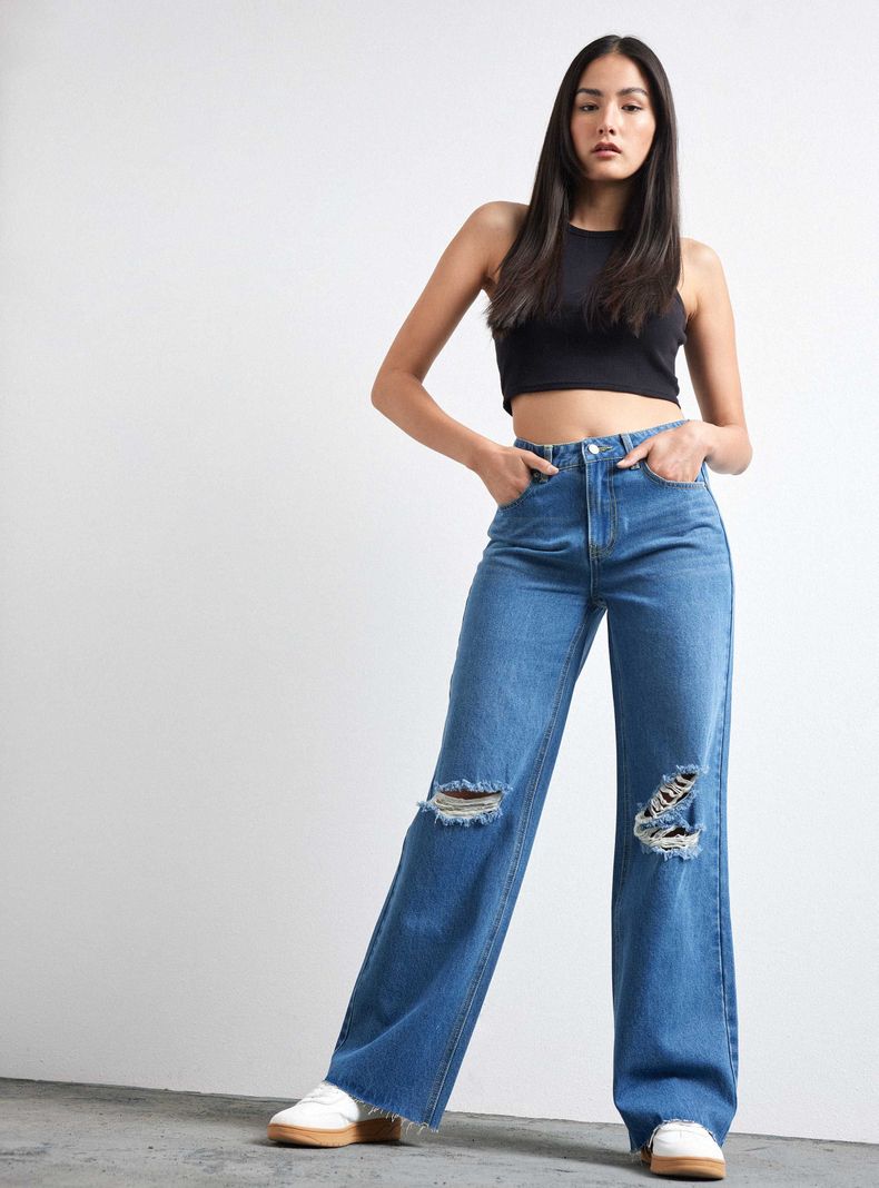 Jeans Wide Leg Roturas Rodilla-4