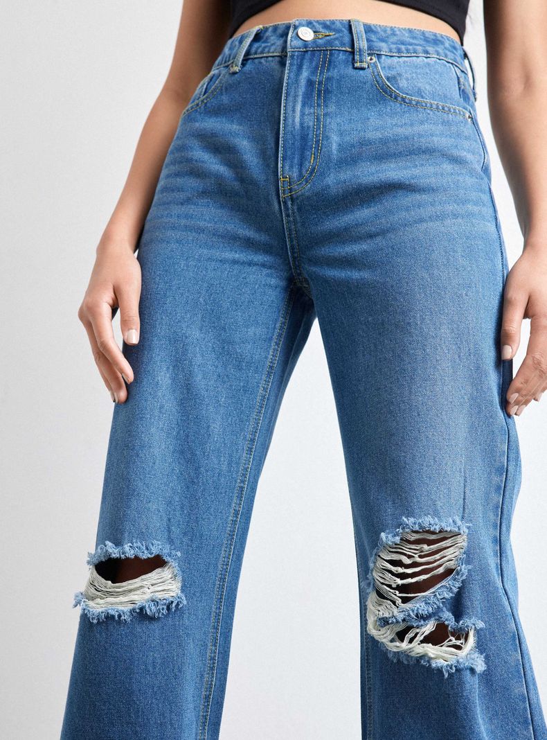 Jeans Wide Leg Roturas Rodilla-2