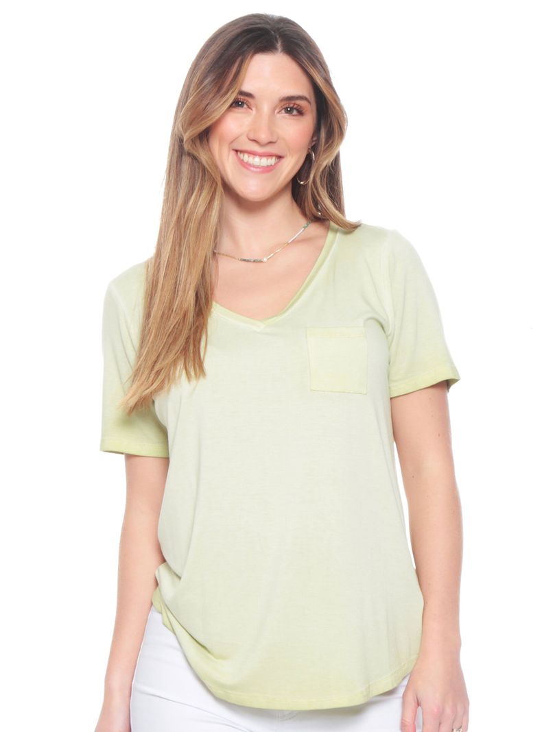 Polera Básica Escote V Manga Corta Acid Wash con Bolsillo-0