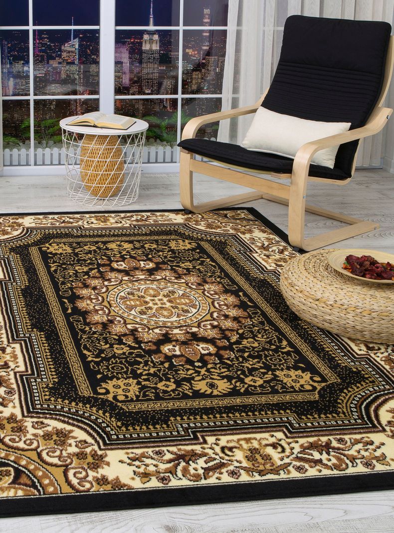 Alfombra 200 x 290 cm Kashan King Negro-Dorado-4