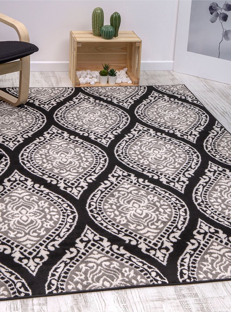 Alfombra 200 x 290 cm Kashan King Negro-Blanco-4