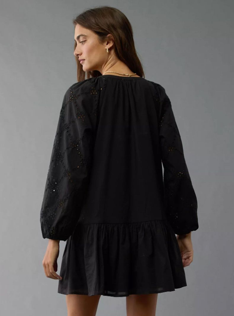 Vestido Ae Corto Estilo Camisero con Cintura Caída-1