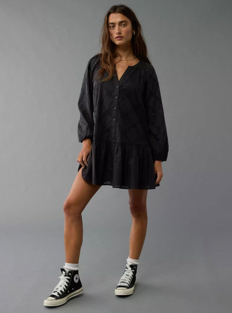 Vestido Ae Corto Estilo Camisero con Cintura Caída-2