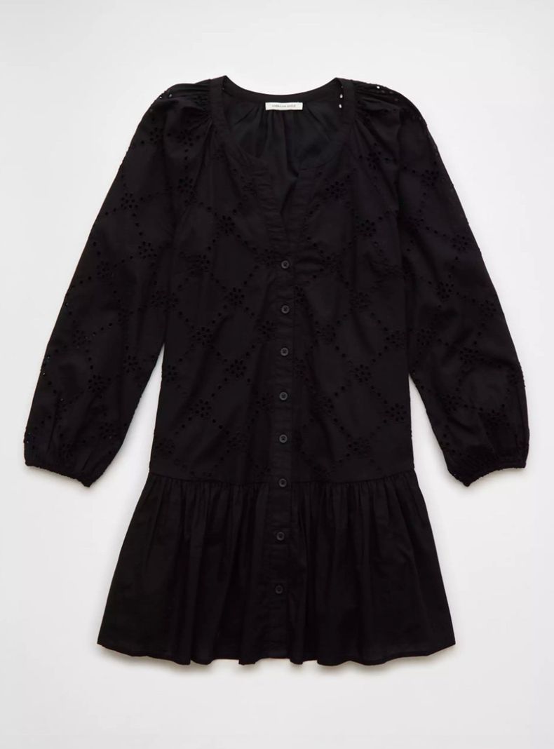 Vestido Ae Corto Estilo Camisero con Cintura Caída-3
