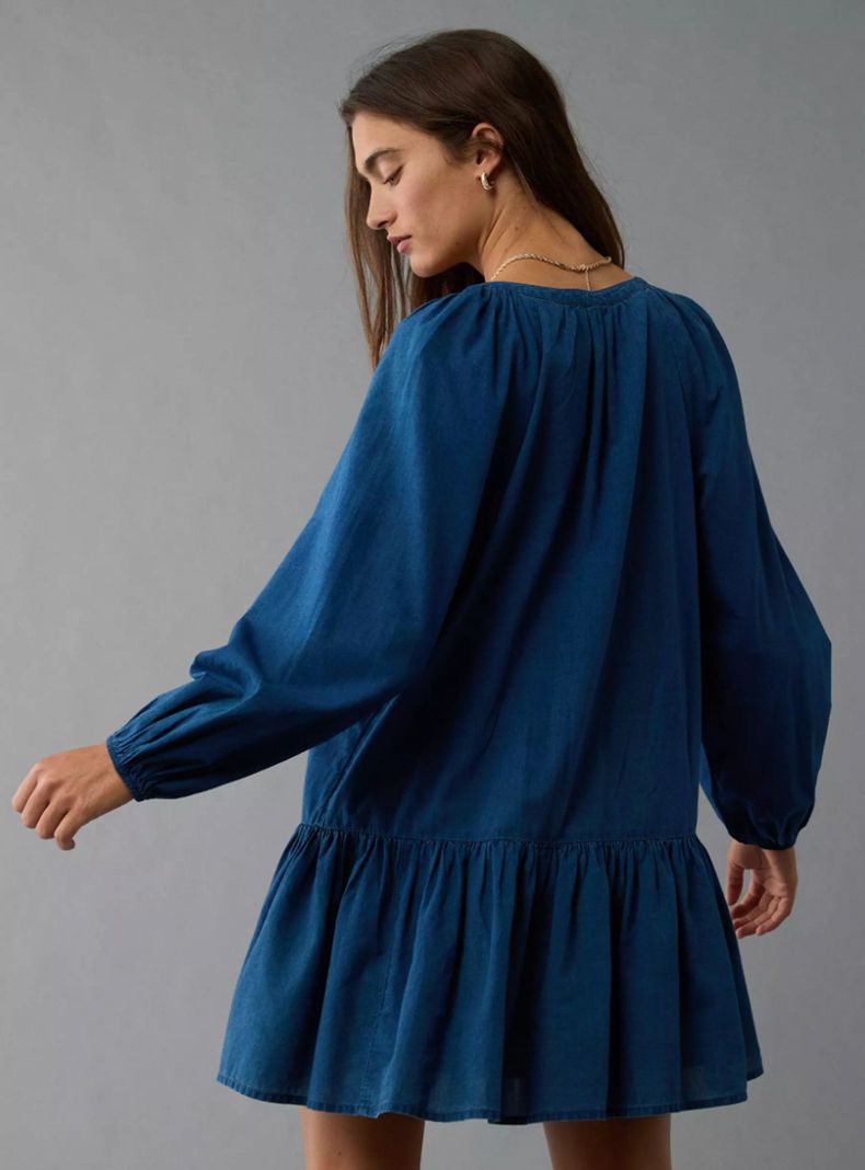 Vestido Ae Corto Estilo Camisa con Cintura Caída-1