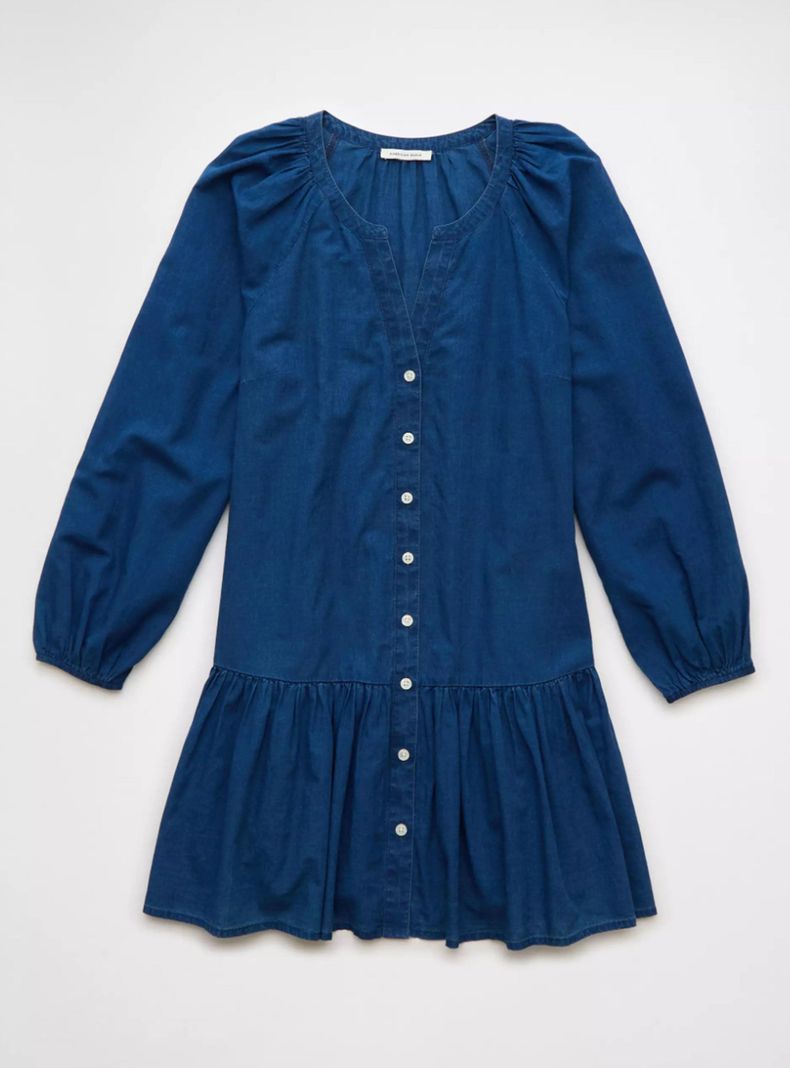 Vestido Ae Corto Estilo Camisa con Cintura Caída-3