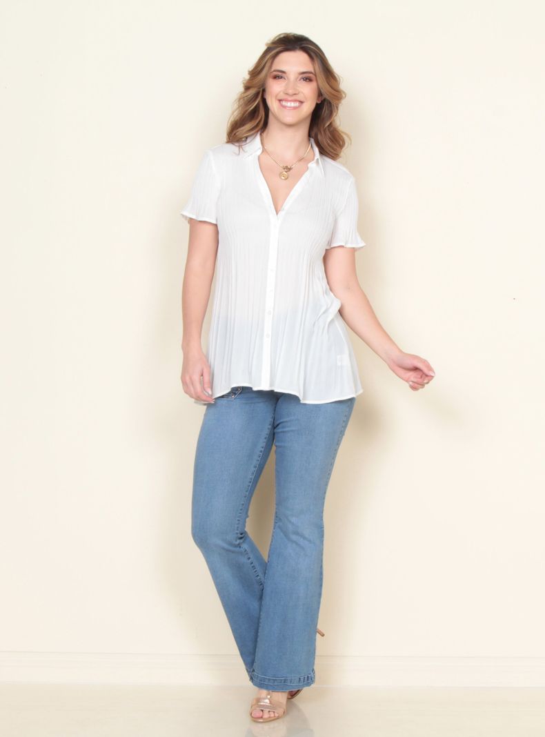 Blusa Plisada Manga Cuello Camisero Abotonada-3