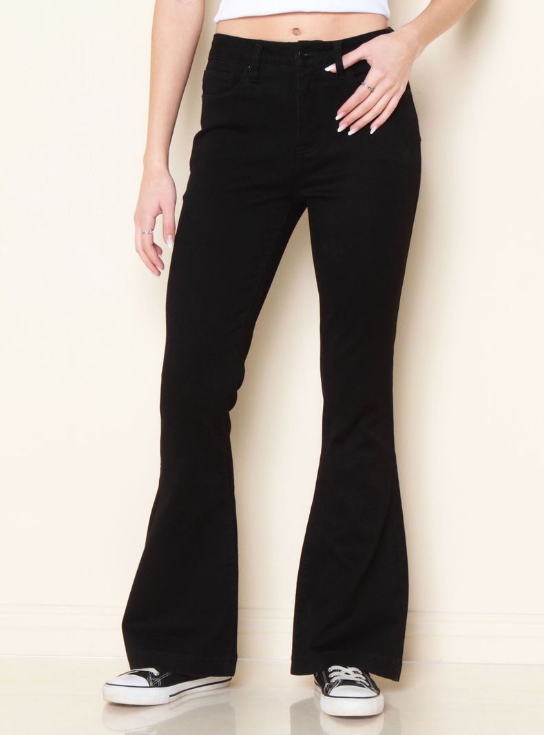 Jeans Flare Cargo Tiro Alto Pretina con Botón-0