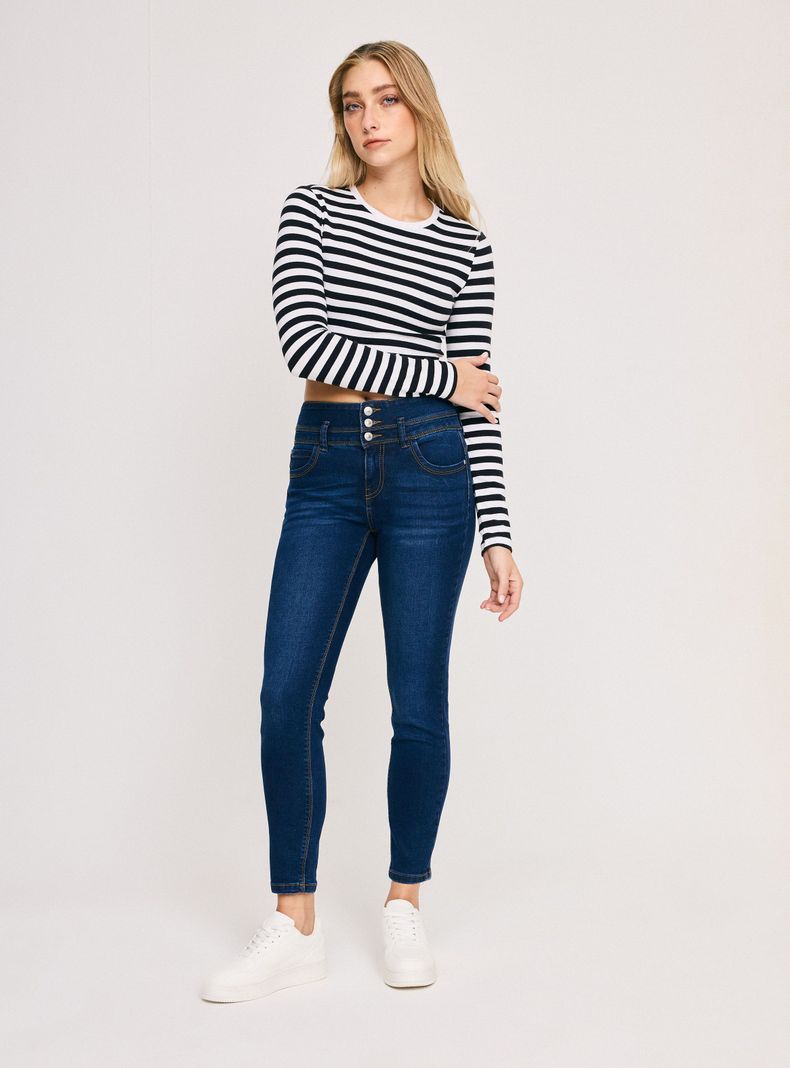 Jeans Pretina Alta con Cortes-4