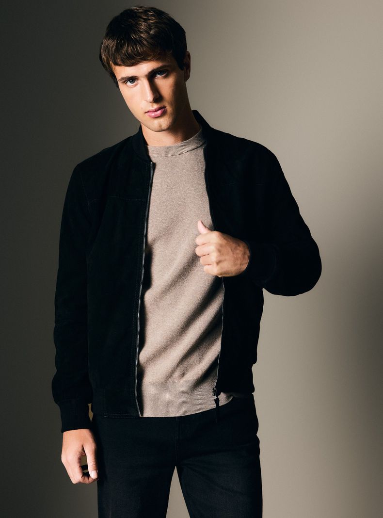 Chaqueta Bomber Cuero Gamuza-0