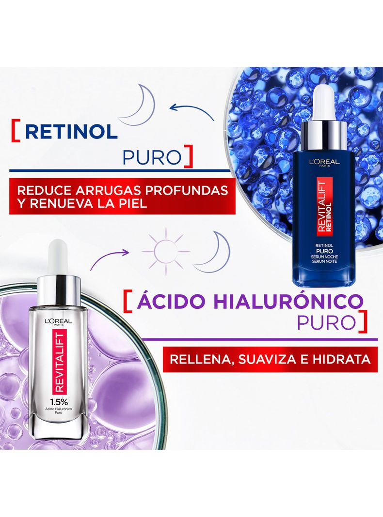 Rutina Revitalift Anti-edad: Sérum Rostro Ácido Hialurónico + Retinol de L'Oréal Paris-3