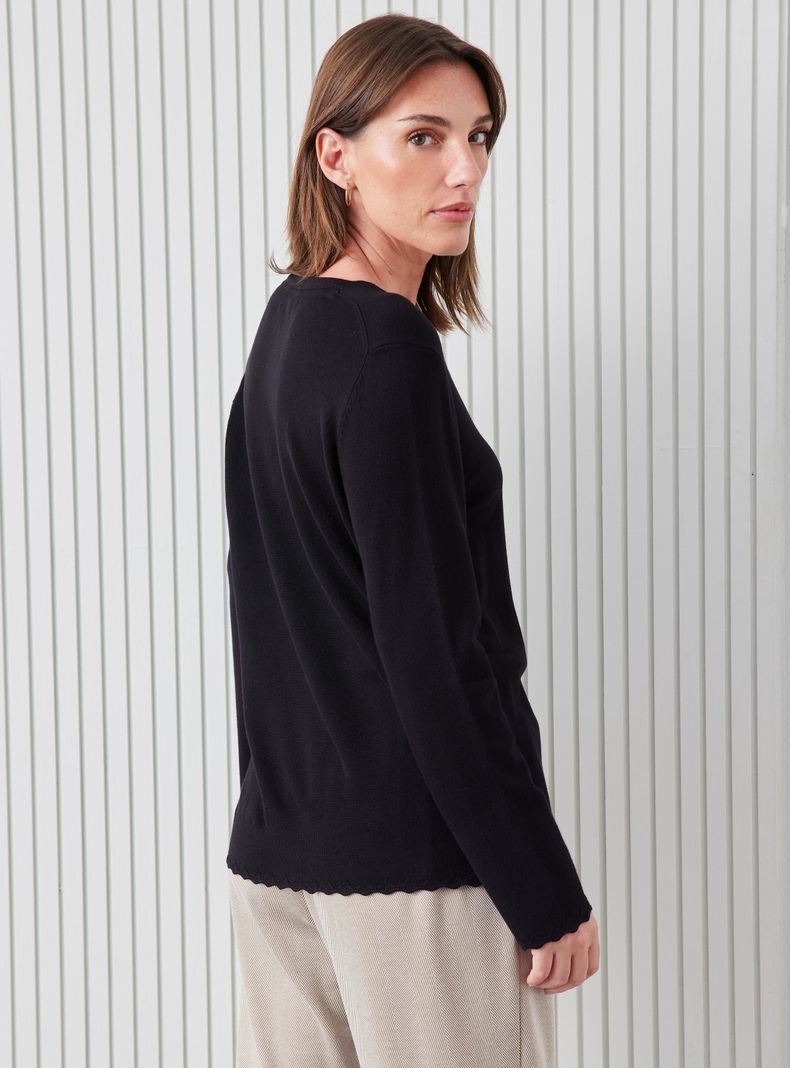 Sweater Escote V con Botones y Bordes a Crochet-1