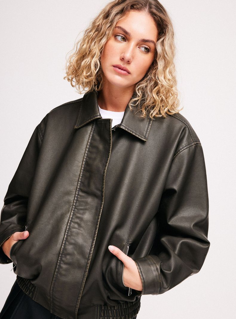 Chaqueta Bomber Efecto Piel-3