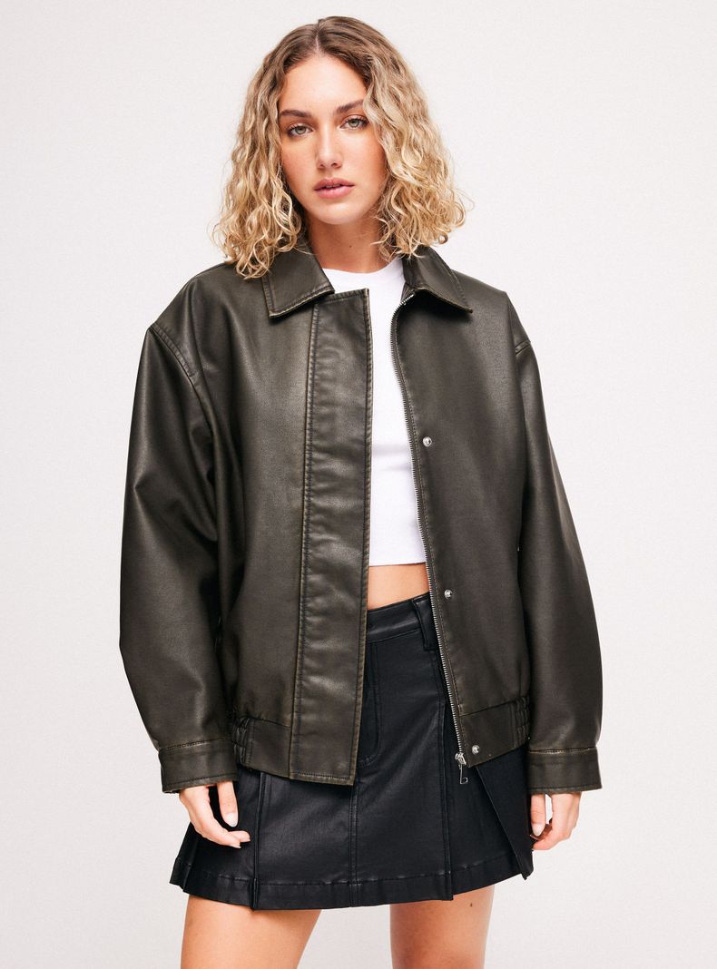 Chaqueta Bomber Efecto Piel-0