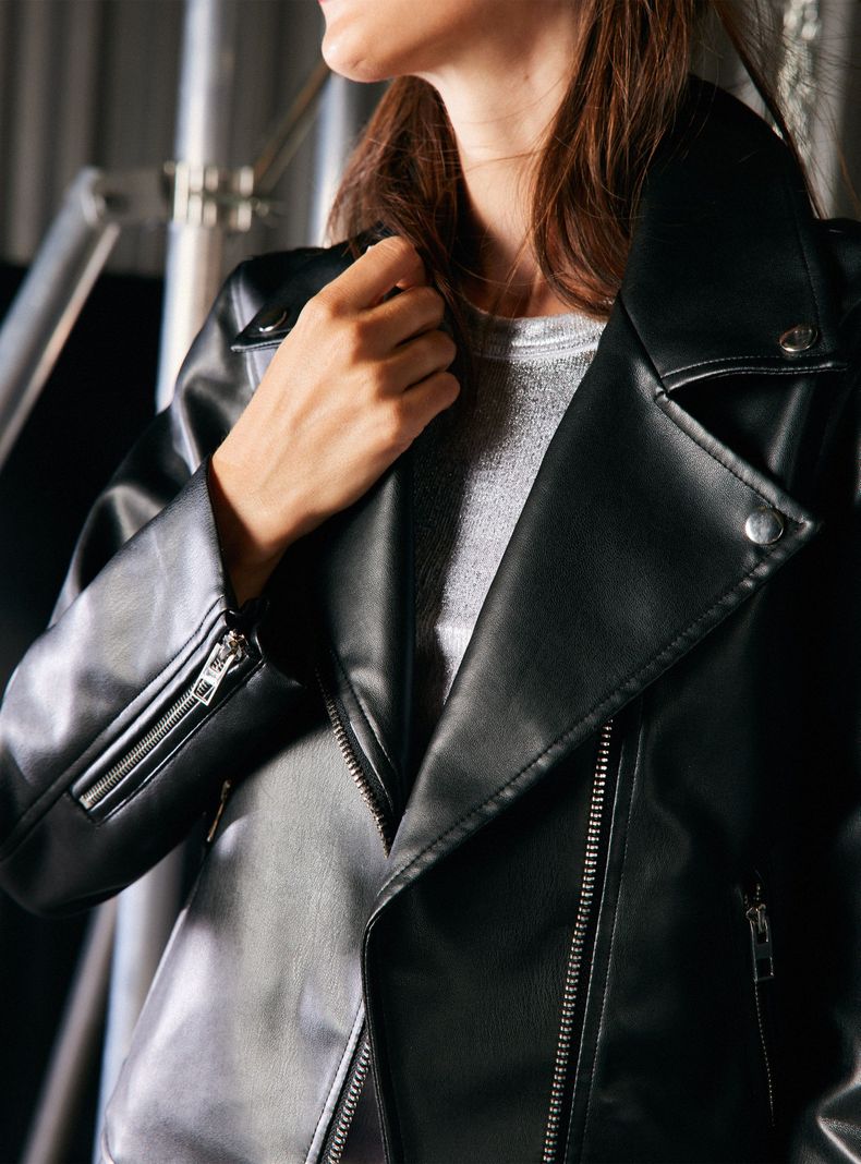 Chaqueta Biker Cuero Sintético Crop-3