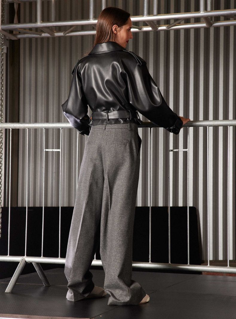 Chaqueta Crop Cuero Sintético con Cinturón-5