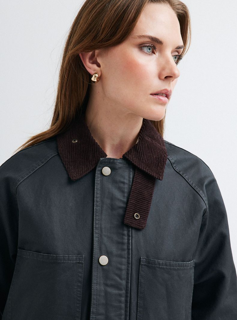 Chaqueta Encerada con Cuello de Cotelé-2