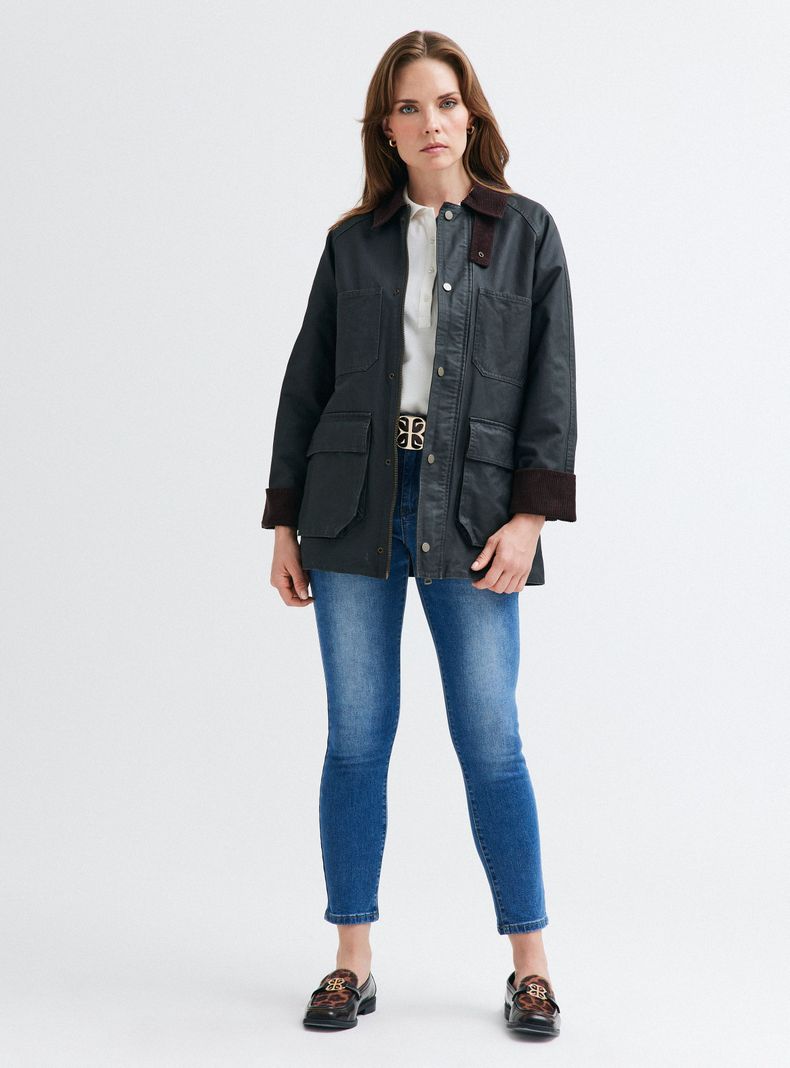 Chaqueta Encerada con Cuello de Cotelé-4