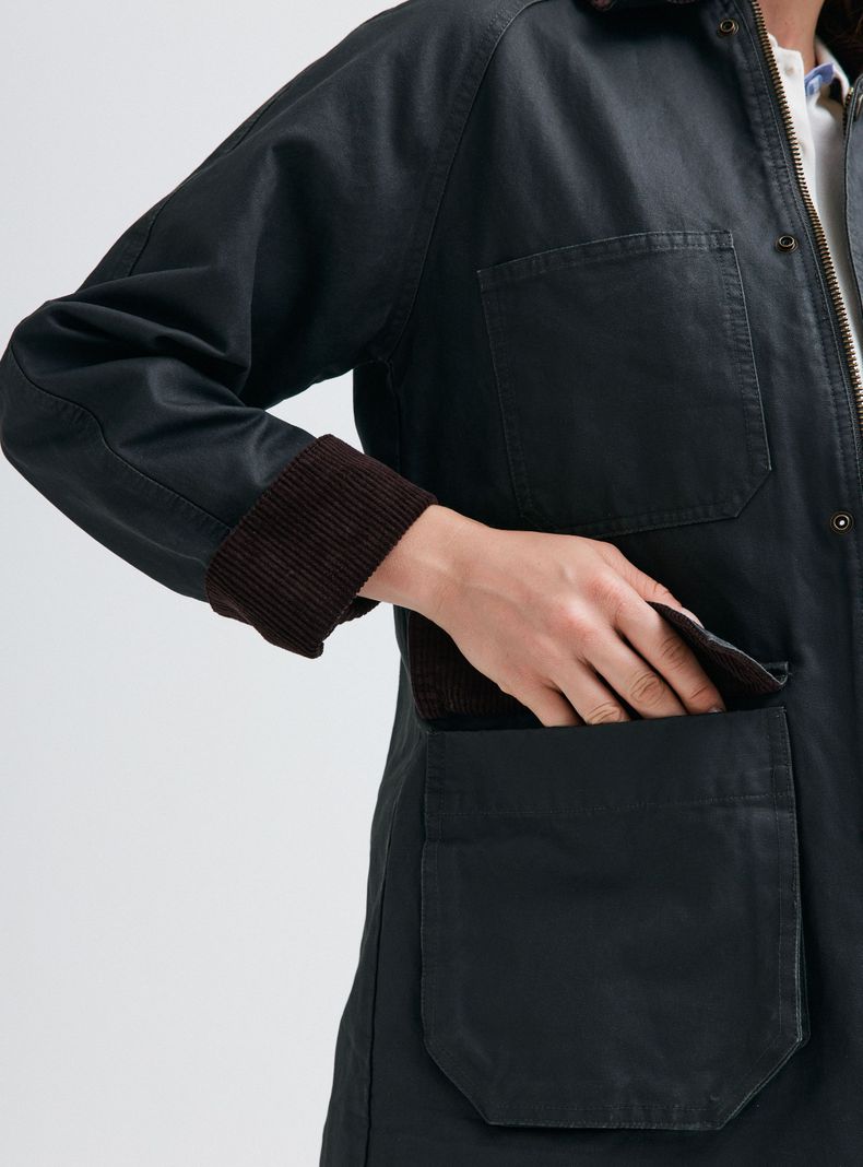 Chaqueta Encerada con Cuello de Cotelé-3