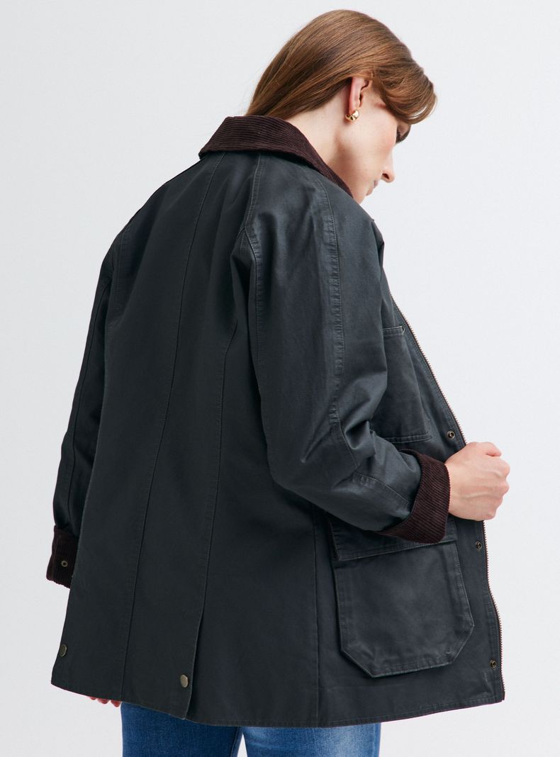 Chaqueta Encerada con Cuello de Cotelé-1