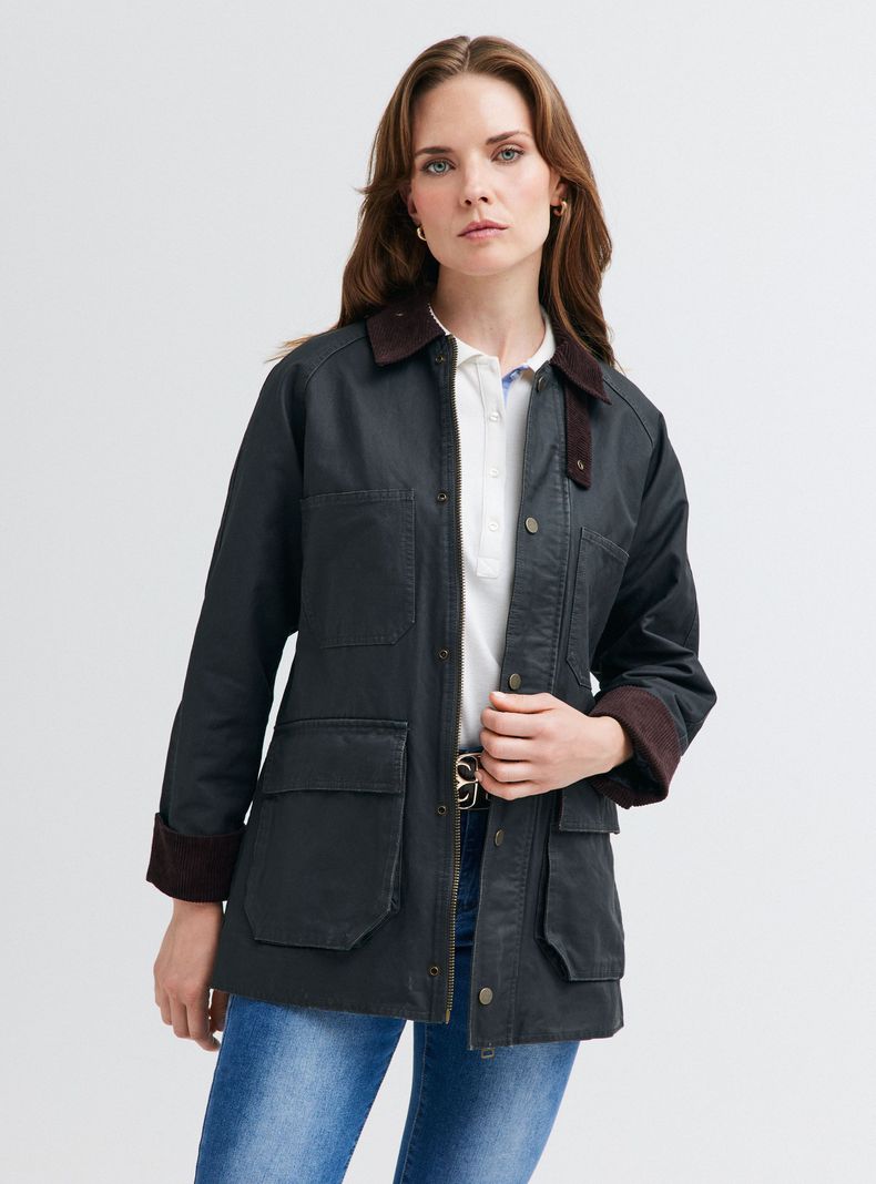 Chaqueta Encerada con Cuello de Cotelé-0