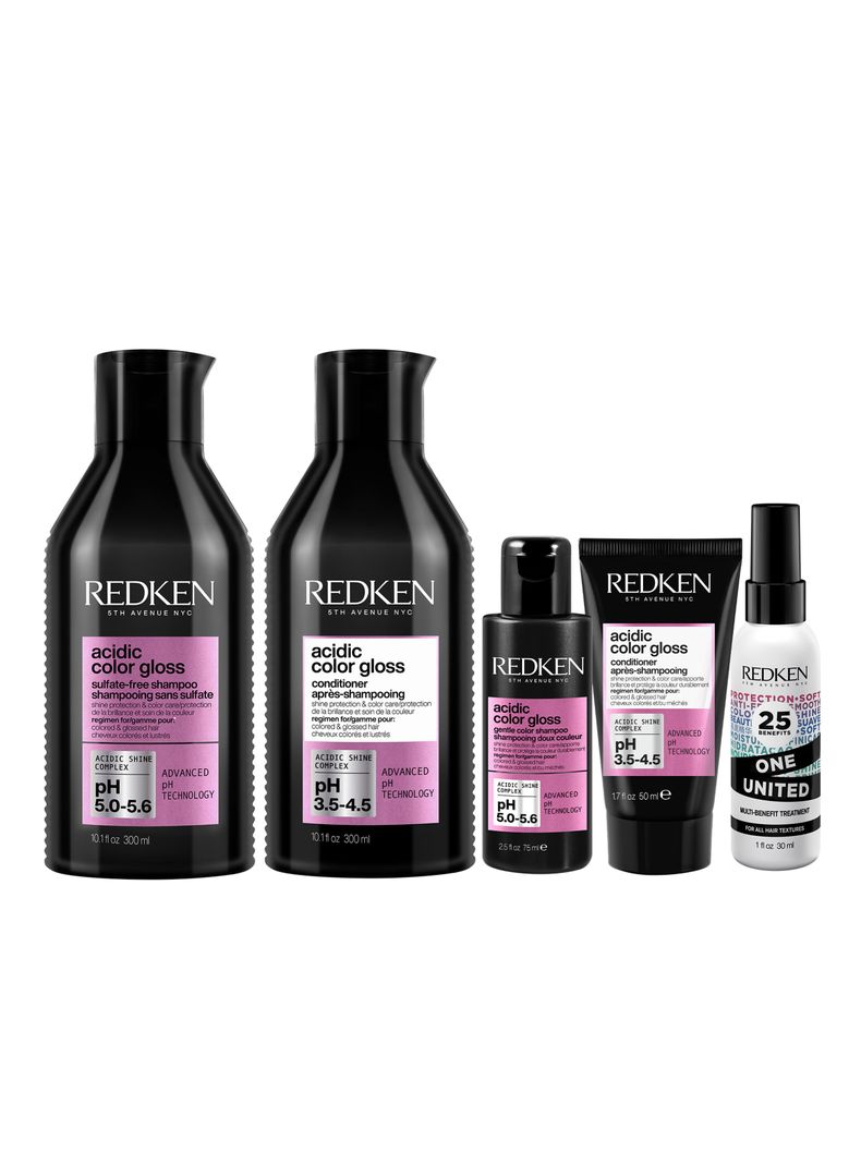 Set Brillo Intenso Cabello con Color Acidic Shampoo 300ml + 75 ml + Acond 300ml + 50ml + Spray 30ml