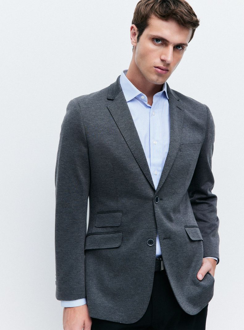 Vestón Tela Knit Texturado Slim Fit Doble Tapa-2