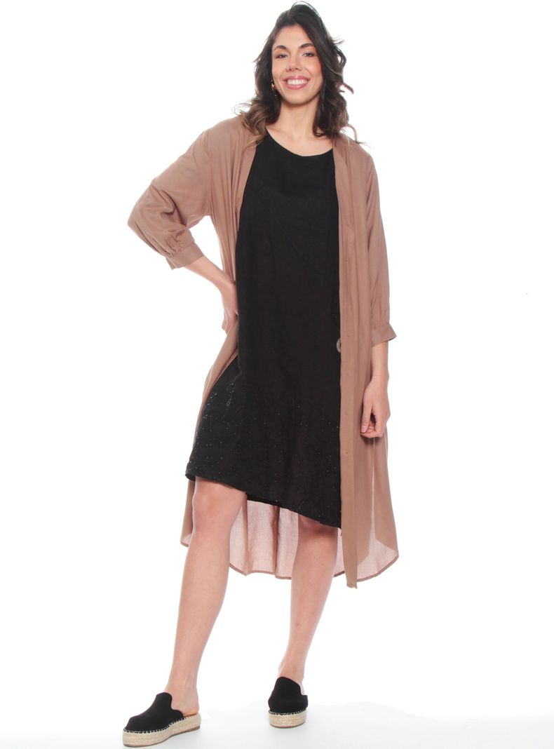 Vestido Bordado Manga Corta Lino Escote Redondo-4