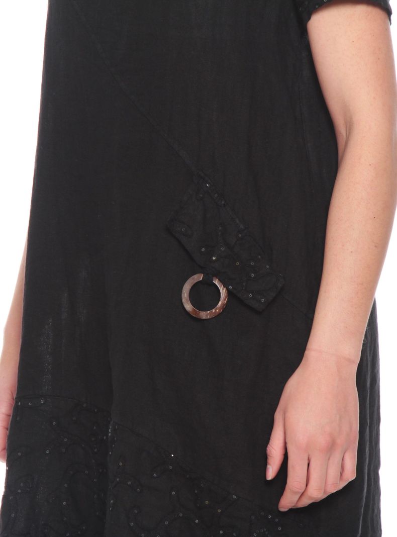 Vestido Bordado Manga Corta Lino Escote Redondo-2