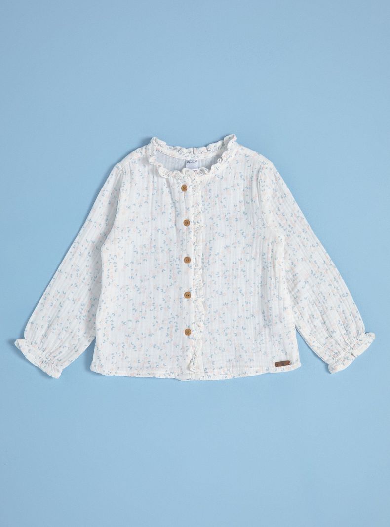 Blusa con Cuello Vuelos y Estampado-0
