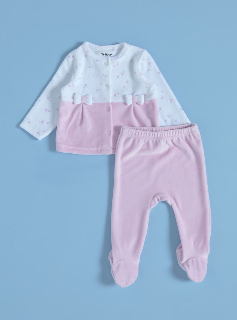 Conjunto de Velour Estampado con Moños Delanteros-0